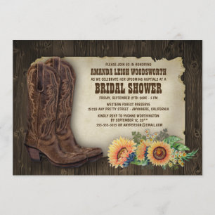 Cowboy Boots Sunflower Bridal Shower Invitations Kaart