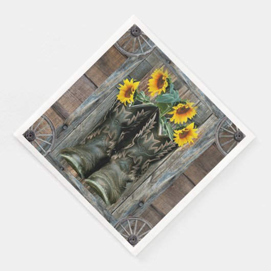 Cowboy Boots Sunflower Rustic Barn Board Servet (Hoek)