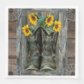 Cowboy Boots Sunflower Rustic Barn Board Servet (Voorkant)