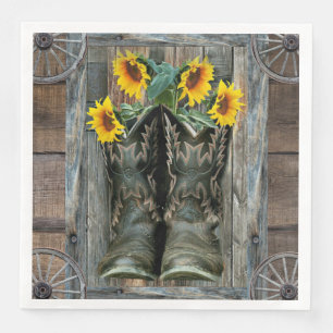 Cowboy Boots Sunflower Rustic Barn Board Servet