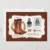 Cowboy Boots Two Photo Birthday Party Invitation Kaart (Voorkant)