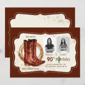 Cowboy Boots Two Photo Birthday Party Invitation Kaart (Voorkant / Achterkant)