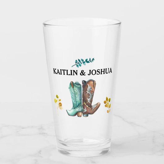 Cowboy Boots Wedding 🤠 Rustiek Western Monogram Glas (Voorkant)