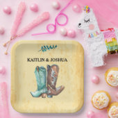Cowboy Boots Wedding 🤠 Rustiek Western Monogram Papieren Bordje (Feest)