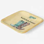Cowboy Boots Wedding 🤠 Rustiek Western Monogram Papieren Bordje (Gebogen)