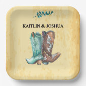 Cowboy Boots Wedding 🤠 Rustiek Western Monogram Papieren Bordje (Voorkant)