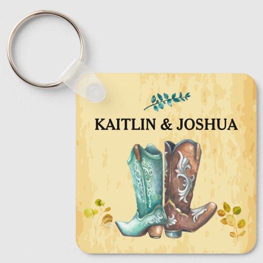 Cowboy Boots Wedding 🤠 Rustiek Western Monogram Sleutelhanger (Voorkant)
