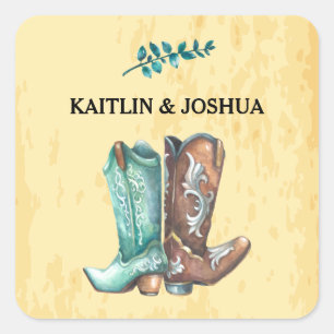 Cowboy Boots Wedding 🤠 Rustiek Western Monogram Vierkante Sticker