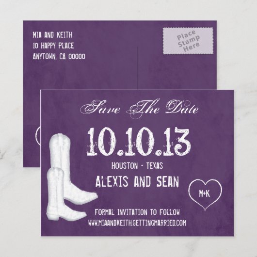 Cowboy Boots Wedding Save the Date Briefkaart (Voorkant / Achterkant)