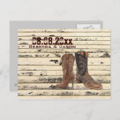 Cowboy Boots Western land Wedding redt datum Aankondigingskaart (Voorkant / Achterkant)
