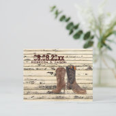 Cowboy Boots Western land Wedding redt datum Aankondigingskaart (Staand voorkant)
