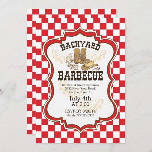 Cowboy Boots Westerne achtertuin Barbecue Uitnodig Kaart (Voorkant / Achterkant)