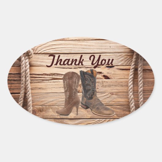 Cowboy Boots Westerne land bruiloft bedankt Ovale Sticker (Voorkant)