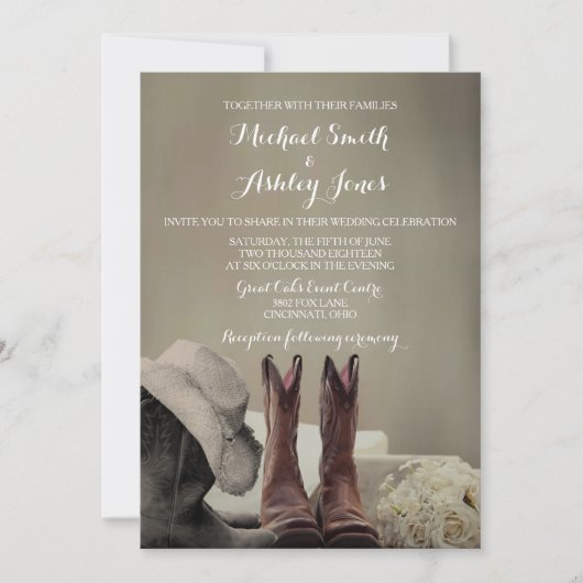 Cowboy Boots Westerne Rustic Wedding Invitations Kaart (Voorkant)