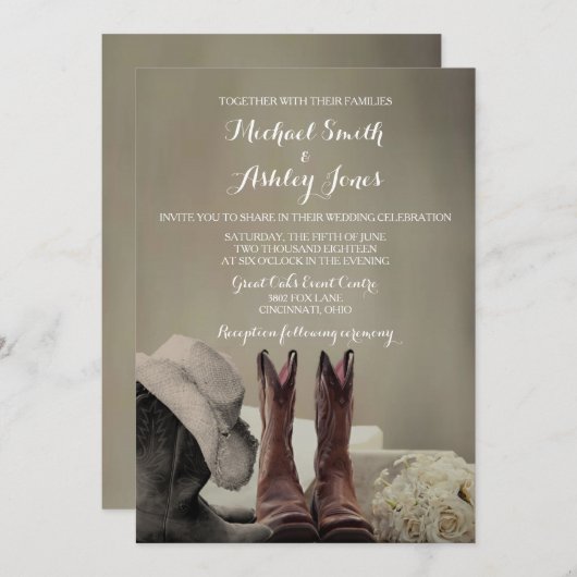 Cowboy Boots Westerne Rustic Wedding Invitations Kaart (Voorkant / Achterkant)