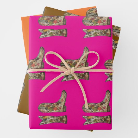 Cowboy boots Wrapping Paper Flat Sheet Set of 3 (In situ)