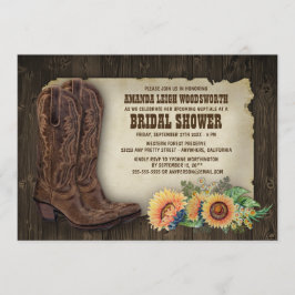 Cowboy Boots Zonnebloem Bruids Douche Uitnodiginge Kaart