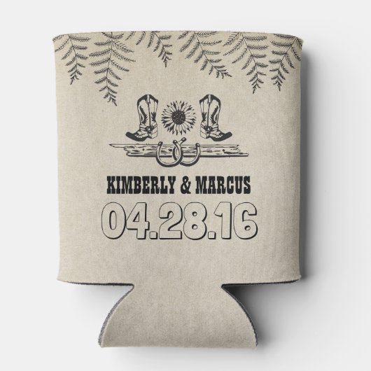 Cowboy Boots Zonnebloem en Hoefijzers Rustiek Blikjeskoeler (Achterkant)