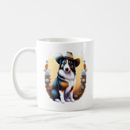 Cowboy Border Collie Western Dog Pet Floral Koffiemok (Links)