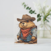 cowboy bosmarmot feestdagenkaart (Staand voorkant)