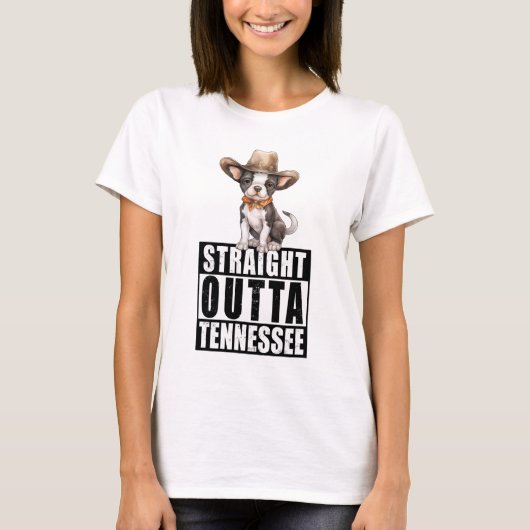Cowboy Boston Terrier recht uit Tennessee T-shirt (Voorkant)