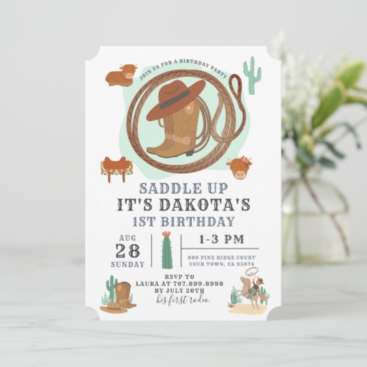 Cowboy Boy Birthday Uitnodiging (Staand voorkant)
