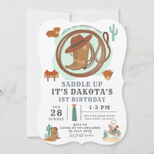 Cowboy Boy Birthday Uitnodiging (Voorkant)