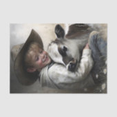 Cowboy Boy Knuffelt Kalf Decoupage Tissuepapier (Voorkant)