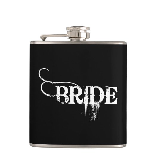 Cowboy Bride Stamp White op zwart Heupfles (Voorkant)