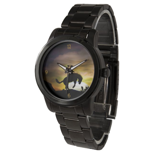 Cowboy Bronc Rider en Bucking Horse Horloge (Gekanteld)