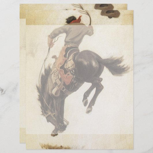  Cowboy, Bronco Buster-onderzoek door NC Wyeth (Voorkant / Achterkant)