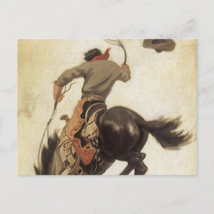  Cowboy, Bronco Buster-onderzoek door NC Wyeth Briefkaart