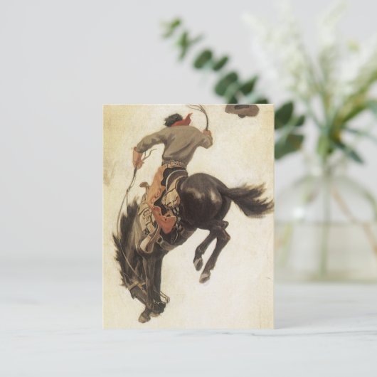  Cowboy, Bronco Buster-onderzoek door NC Wyeth Briefkaart (Staand voorkant)