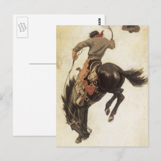  Cowboy, Bronco Buster-onderzoek door NC Wyeth Briefkaart (Voorkant / Achterkant)