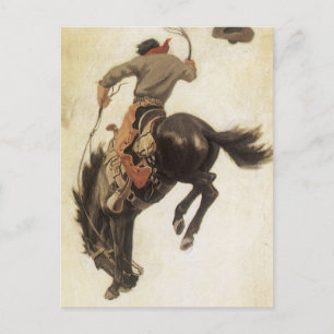  Cowboy, Bronco Buster-onderzoek door NC Wyeth Briefkaart