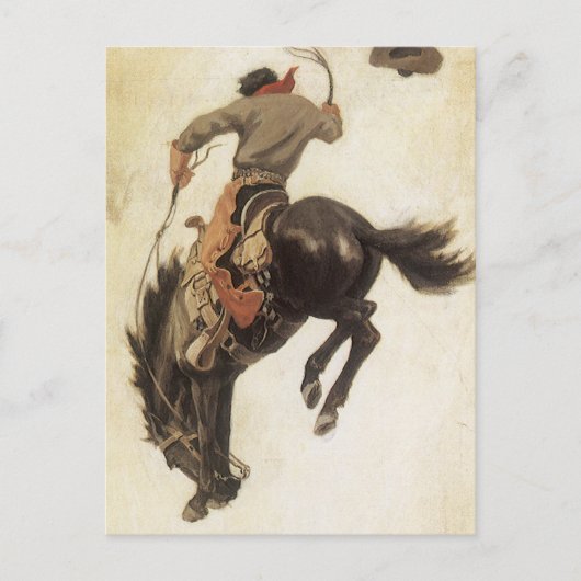  Cowboy, Bronco Buster-onderzoek door NC Wyeth Briefkaart (Voorkant)