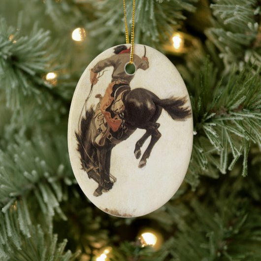  Cowboy, Bronco Buster-onderzoek door NC Wyeth Keramisch Ornament (Boom)