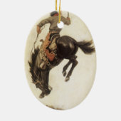  Cowboy, Bronco Buster-onderzoek door NC Wyeth Keramisch Ornament (Achterkant)