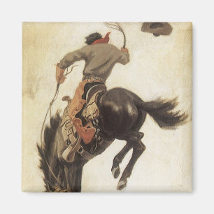  Cowboy, Bronco Buster-onderzoek door NC Wyeth Magneet