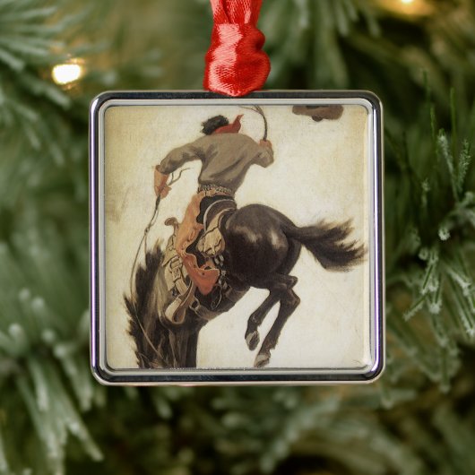  Cowboy, Bronco Buster-onderzoek door NC Wyeth Metalen Ornament (Boom)