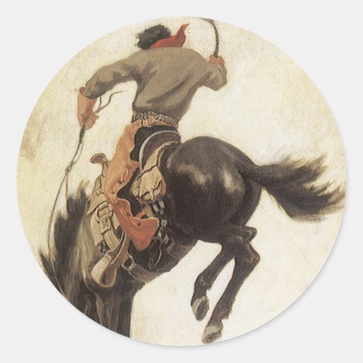  Cowboy, Bronco Buster-onderzoek door NC Wyeth Ronde Sticker (Voorkant)