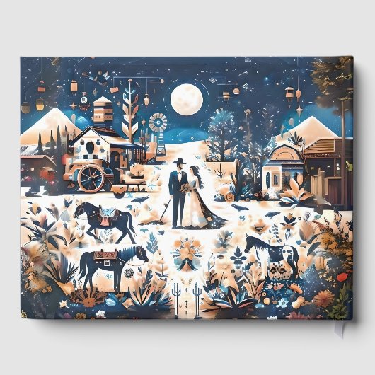 Cowboy & Bruid Blauw Westerne Stijl Bruiloft Gastenboek (Achterkant)