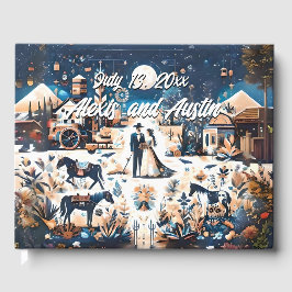 Cowboy & Bruid Blauw Westerne Stijl Bruiloft Gastenboek