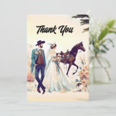 Cowboy, Bruid & Paard Dank je bruiloft Bedankkaart (Staand voorkant)