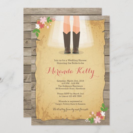 Cowboy Bruids Douche Uitnodiging / Rustic Bridal (Voorkant / Achterkant)