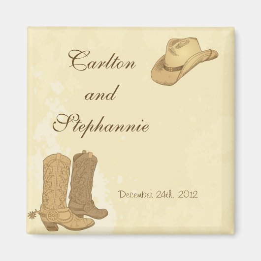 Cowboy bruiloft magneet gunst (Voorkant)