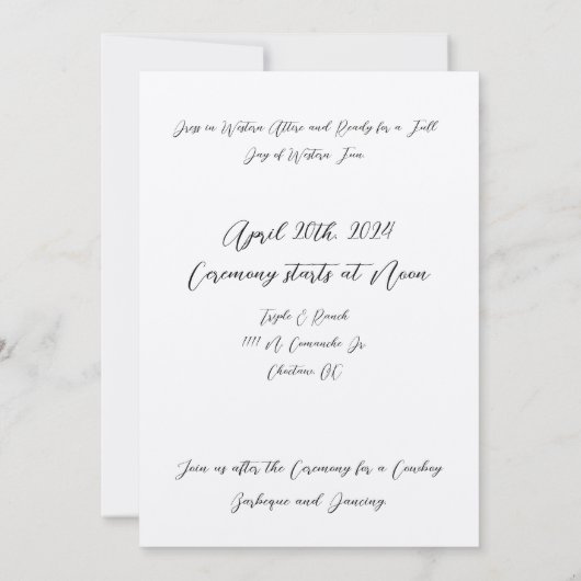 Cowboy bruiloft uitnodiging Dans en BBQ (Achterkant)