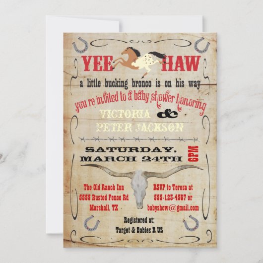 Cowboy Bucking Bronco Couples Baby shower Kaart (Voorkant)