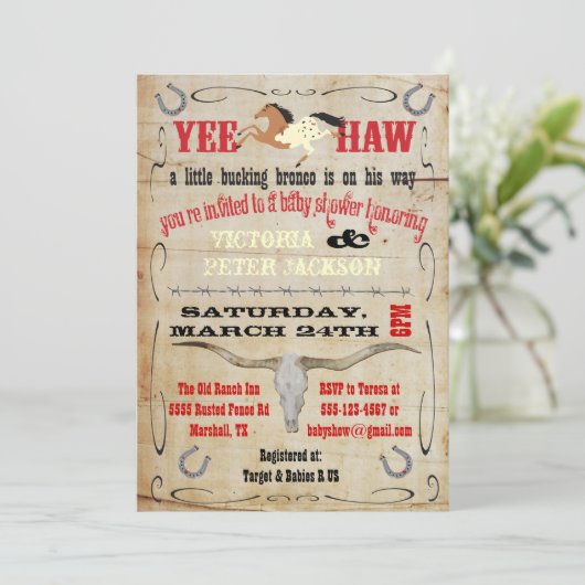 Cowboy Bucking Bronco Couples Baby shower Kaart (Staand voorkant)