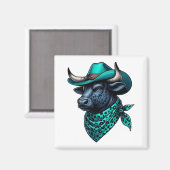 Cowboy Bull met turquoise Pet en gepatenteerde sja Magneet (Voorkant / Achterkant)